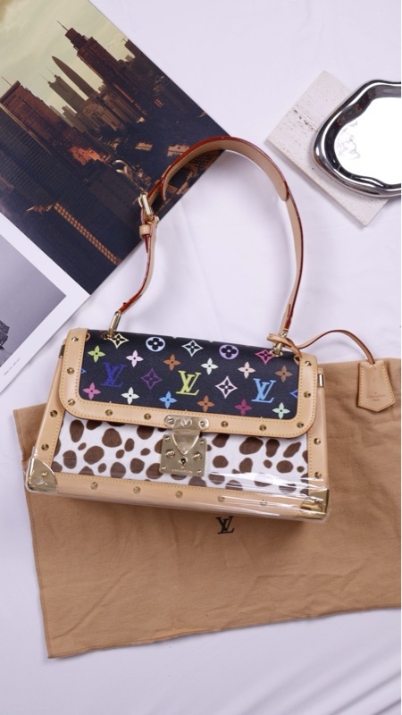 LV x 村上隆限定03年黑三彩马毛奶牛纹苏哈里手提包