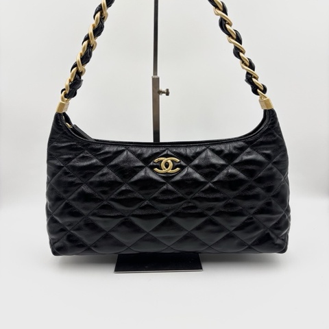 Chanel/香奈兒 hobo腋下包黑金底長31cm