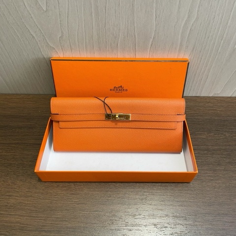 愛馬仕 Hermes  Kelly 橘色 錢包 19*2*11 附盒子 框Q刻