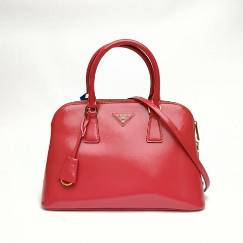 PRADA 紅色漆皮金扣tophandle貝殼包中號肩背包