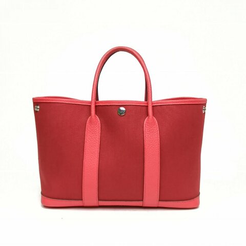 HERMES GardenParty花園包愛馬仕紅帆布U刻銀扣肩背包