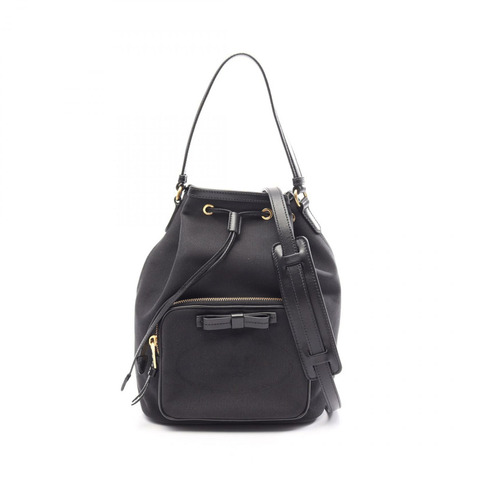 PRADA LOGO JACQUARD 單肩手提包 1BH097 帆布皮革 黑色 二手 女士