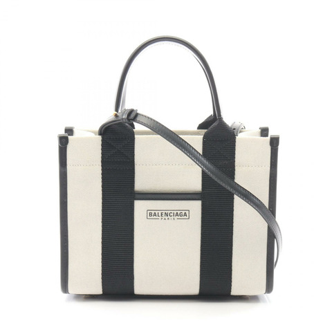 BALENCIAGA HARDWARE XS 單肩托特包 693662 帆布皮革 米色 黑色 二手