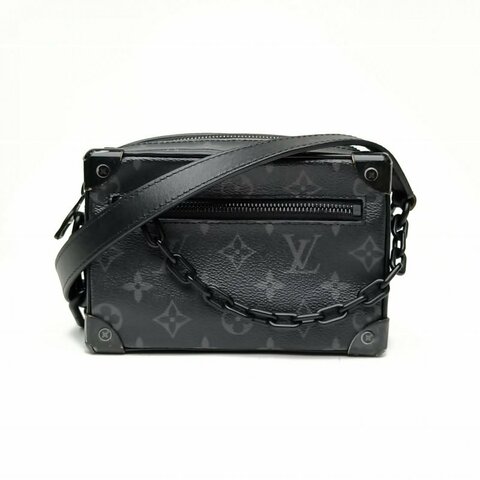 LOUIS VUITTON SoftTrunk軟盒子包迷你黑色PVC晶片老花肩背包