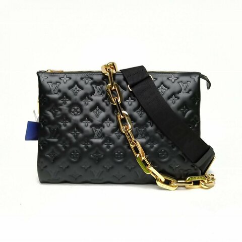 LOUIS VUITTON 黑色羊皮金扣晶片Coussin中號肩背包