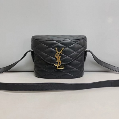 YSL聖羅蘭 黑金菱格全皮盒子包
