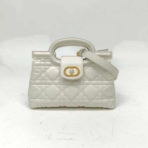 DIOR 白色羊皮金扣handlemini珍珠鏈條手提包肩背包