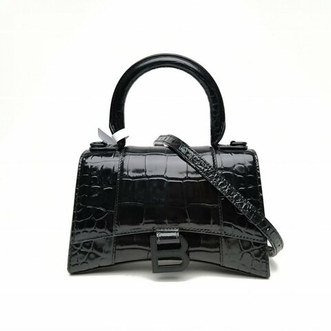 BALENCIAGA Hourglass沙漏XS碼鱷魚壓紋黑色牛皮Lisa同款肩背包