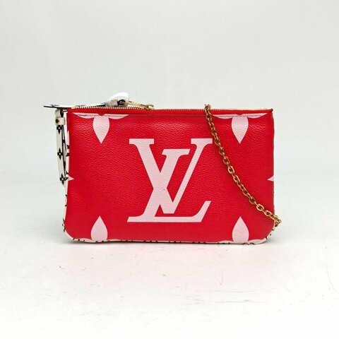 LOUIS VUITTON DOUBLEZIP雙層腋下包紅色PVC金扣Logo印花肩背包
