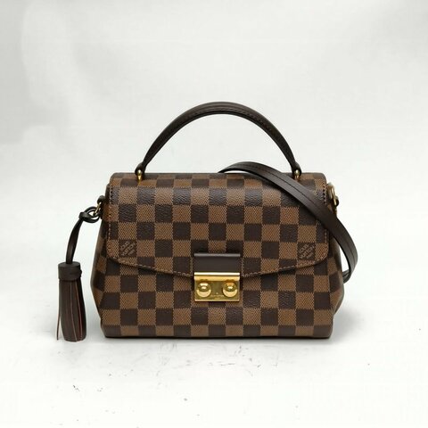 LOUIS VUITTON Croisette手柄郵差包棕色棋盤格PVC金扣肩背包
