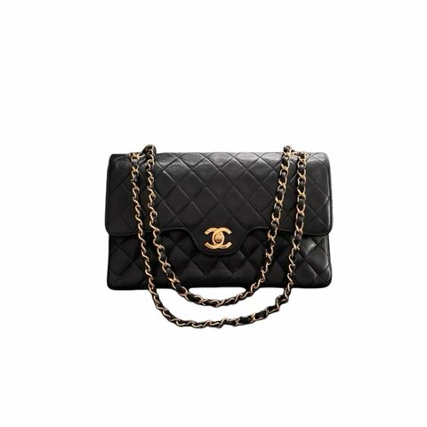 Chanel黑金菱格紋雙C扣鏈條包