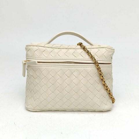 BOTTEGA VENETA 米白色牛皮Softvanity編織鏈條包肩背包