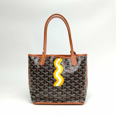 GOYARD Anjou雙面購物袋Mini金棕色PVC銀扣肩背包