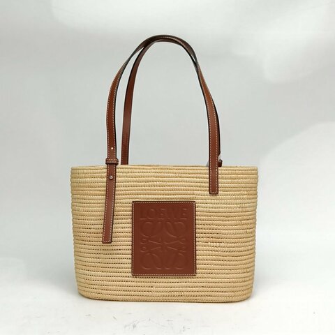 LOEWE Basket棕櫚葉草編籃子方形手袋小號薑黃色肩背包
