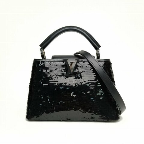 LOUIS VUITTON CapucinesBB黑色珠片銀扣2016肩背包