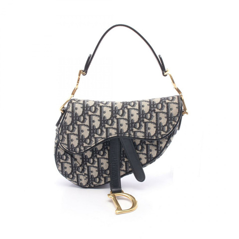 Dior SADDLE Oblique 手提包 M0447CTZQ 帆布皮革海軍藍米色 二手女士