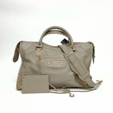 BALENCIAGA CLASSICCITY機車包中號灰色牛皮金扣肩背包