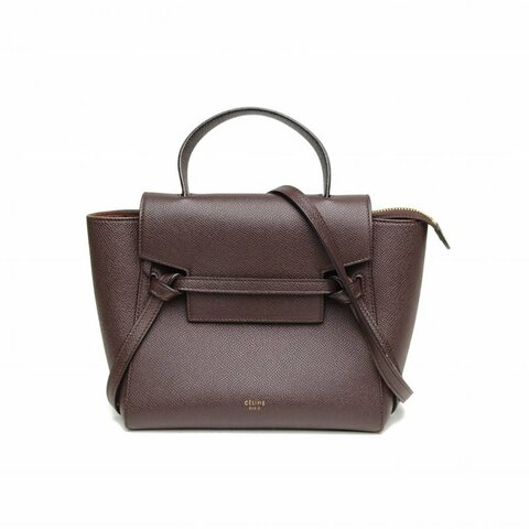 CELINE Belt鯰魚包Nano復古巧克力棕牛皮金扣肩背包