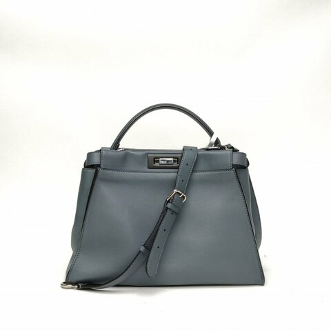 FENDI PEEKABOOREGULAR中號深灰色牛皮銀扣肩背包