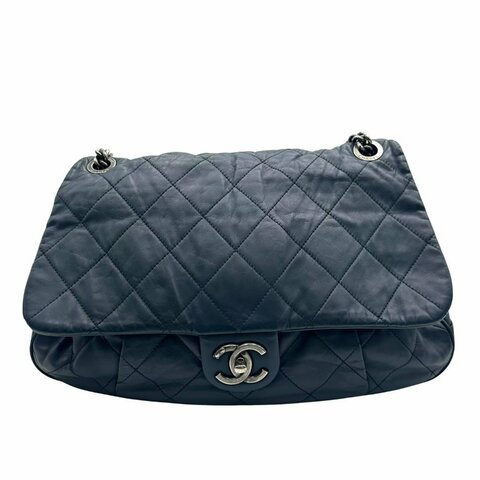 【美收精品】CHANEL  深藍色菱格紋牛皮肩背包  C-764【隔月月中將轉賣至日本 上架期限30天】