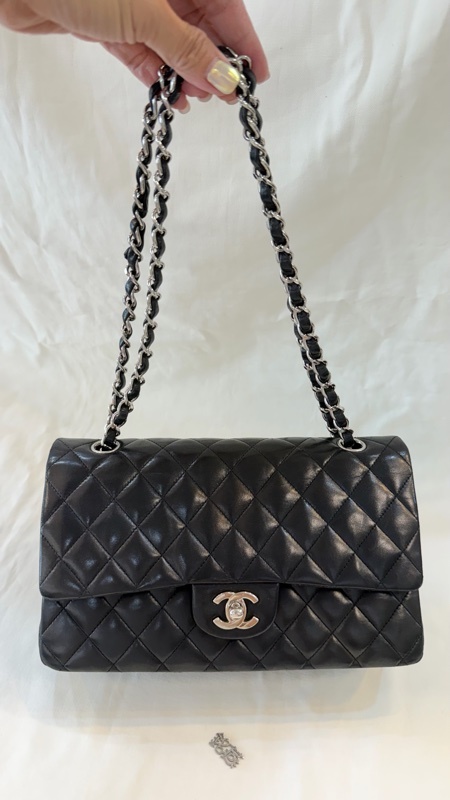 美兔精品 Chanel 黑銀羊coco25 雙蓋鏈包