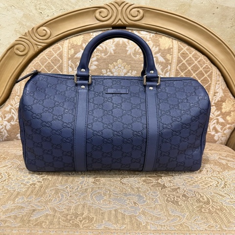 Gucci 藍色牛皮壓紋波士頓手提包