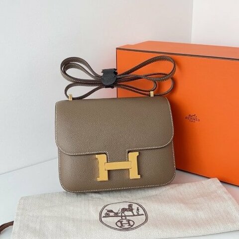 閒置新 Hermes愛馬仕 Constance19 迷你大象灰金扣 E皮