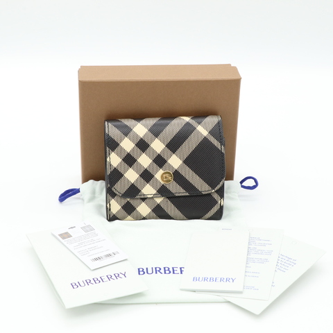 Burberry 黑色格紋 帆布 翻蓋 金扣 零錢包