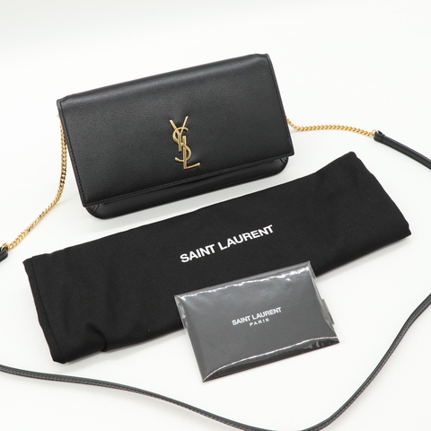 氣質款🧚YSL 聖羅蘭 黑色 牛皮 鍊條金扣 手機包 斜背包 肩背包