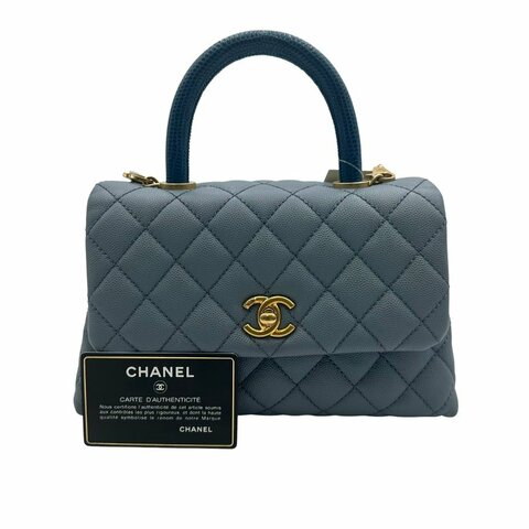 【美收精品】CHANEL  迷霧藍色牛皮手提包C-767【隔月月中將轉賣至日本 上架期限30天】
