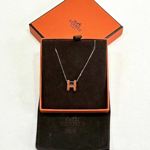 HERMES Pop H橘色鏤空項鍊