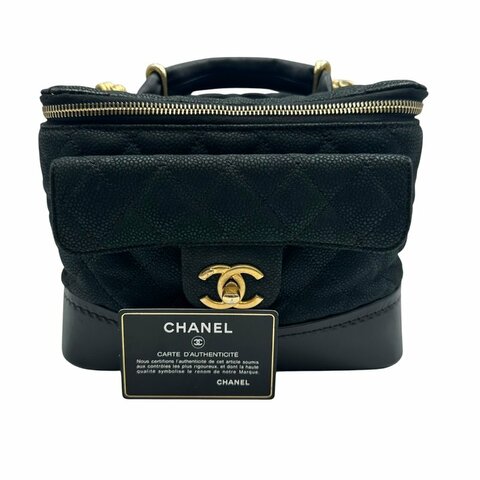 【美收精品】CHANEL  黑色荔枝紋牛皮化妝包  C-766【隔月月中將轉賣至日本 上架期限30天】
