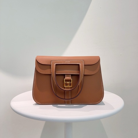 愛馬仕Hermès Halzan Mini 22 金棕Swift牛皮金扣手提包斜背包