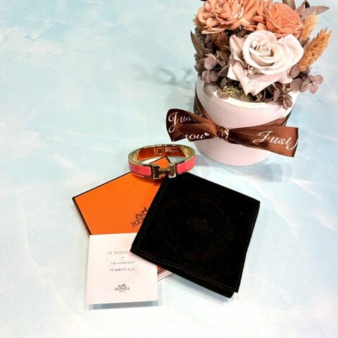 HERMES 全新Clic H 珊瑚紅琺瑯手環