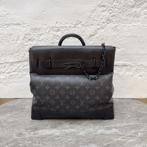 Louis Vuitton 路易威登steamer黑武士 經典黑色老花 男士單肩郵差包手提包肩背包斜挎包 皮標加芯片款