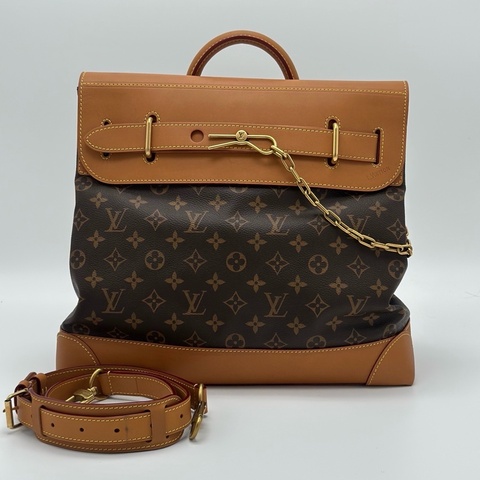 LOUIS VUITTON 路易威登 LV Steamer金色鏈條別針老花 皮革手袋 單肩包手提包斜挎包 棕色