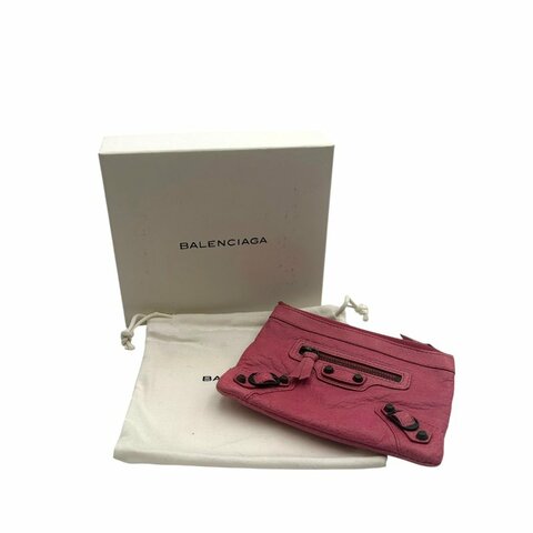 【美收精品】BALENCIAGA  粉紅色仿舊皮革機車風格手拿包 C-757【隔月月中將轉賣至日本 上架期限30天】