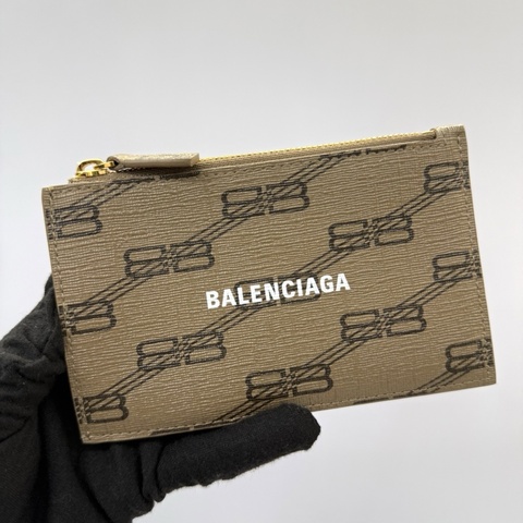 BALENCIAGA 巴黎世家 棕色PVC滿版印花卡夾零錢包 COIN CASE CARD HOLDER 640535