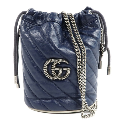 GUCCI 牛皮皮革BB Marmont Bucket鏈帶肩背袋