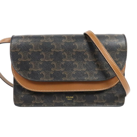 CELINE 塗層帆布Duo Wallet On Strap肩背袋