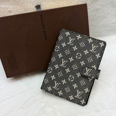 LV Mini Lin Agenda PM 黑色白花帆布拼皮手帳本 I876