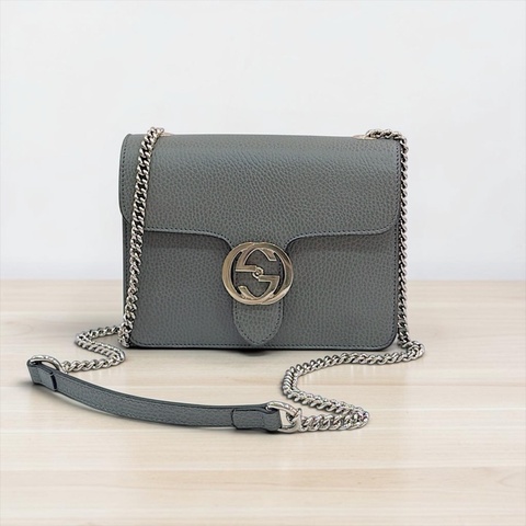 莉亞精品♡ Gucci  風琴郵差包 灰 二手美包