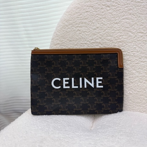 Celine凱旋門白logo字體手提包