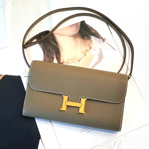 Hermes 愛馬仕 Constanc To Go 大象灰色 x 金釦 Epsom皮 三用背法 ＷＯＣ 斜背包 手拿包