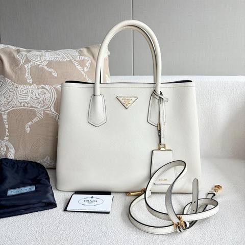 🌷帶保卡！Prada Double 全皮手提/斜挎包 白色