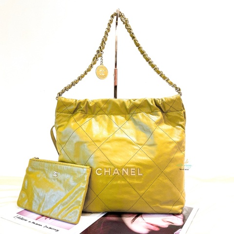 CHANEL 香奈兒 AS3260 22Bag 小號 晶片版 橄欖綠 x 金釦 垃圾袋 側背包 肩背包（限時全網最低價）