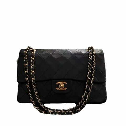 Chanel香奈兒菱格紋黑金雙C扣鏈條包