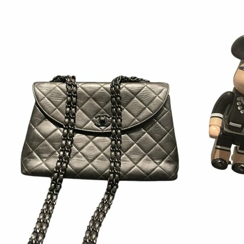Chanel菱格紋雙C扣 so black 鏈條口蓋包