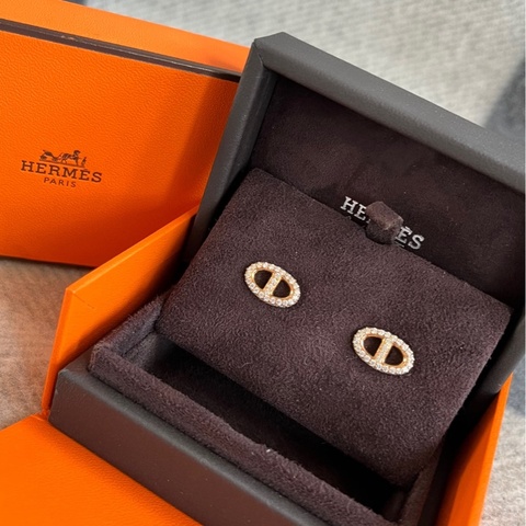 【震撼撿漏價👍🏻全網最便宜💫】Hermes/愛馬仕 鑽石玫瑰金耳環 有48顆真鑽石 原價5萬港幣