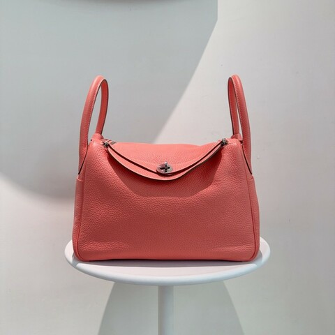 Hermes 愛馬仕Lindy30 龍蝦粉銀扣 框Q刻 TC皮